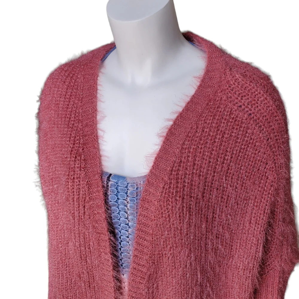 🦜 2/$10 QED London Long Open Front Cardigan in Rust-Orange Color. Large. - Picture 10 of 16